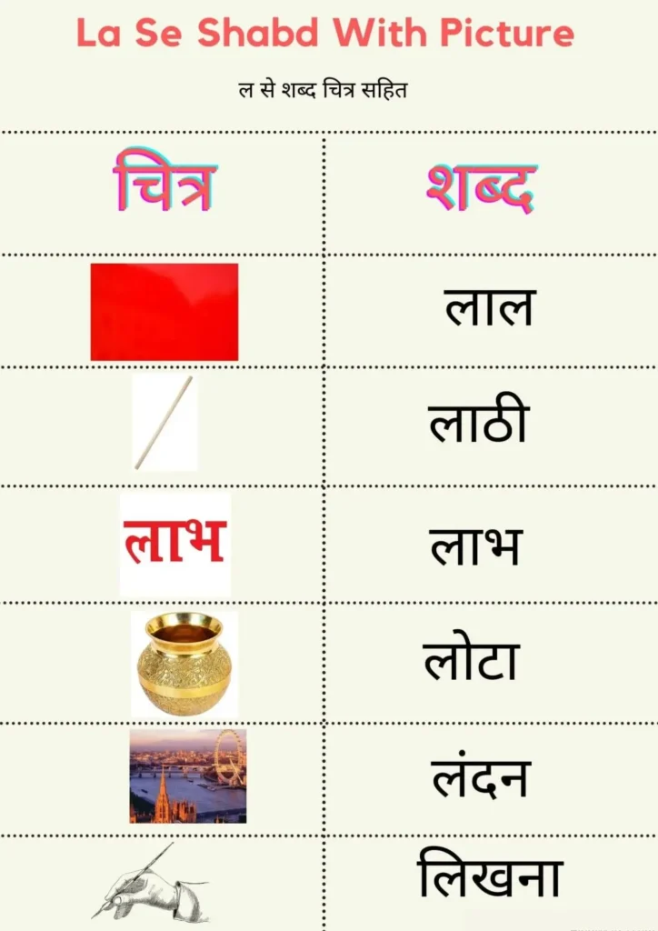 La Se Shabd in Hindi